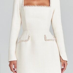 Nadine Merabi Natalie Ivory Boucle Long Sleeve Mini Dress Size XS